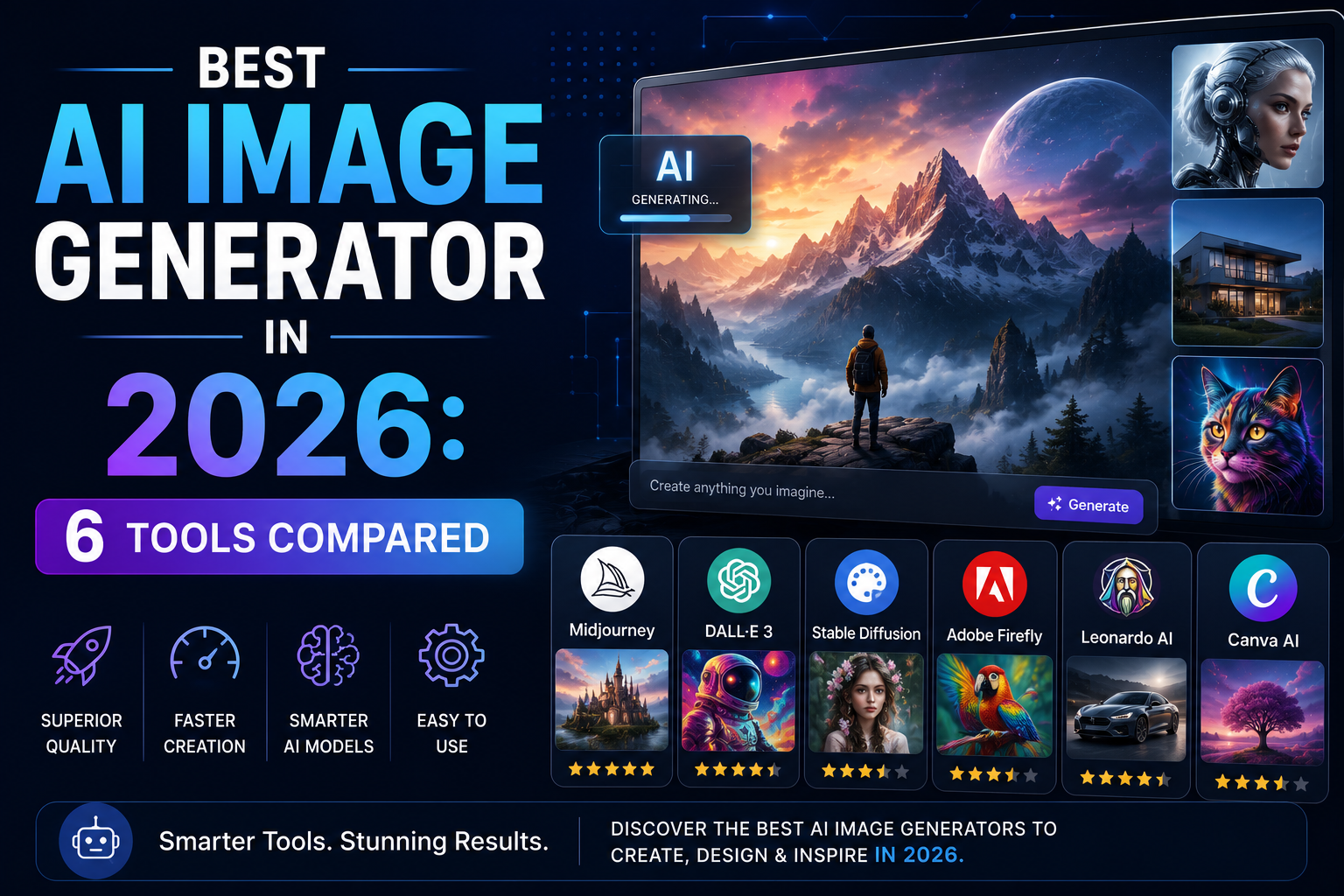 Content creator comparing the best AI image generator tools for digital art, realistic photos, and marketing designs