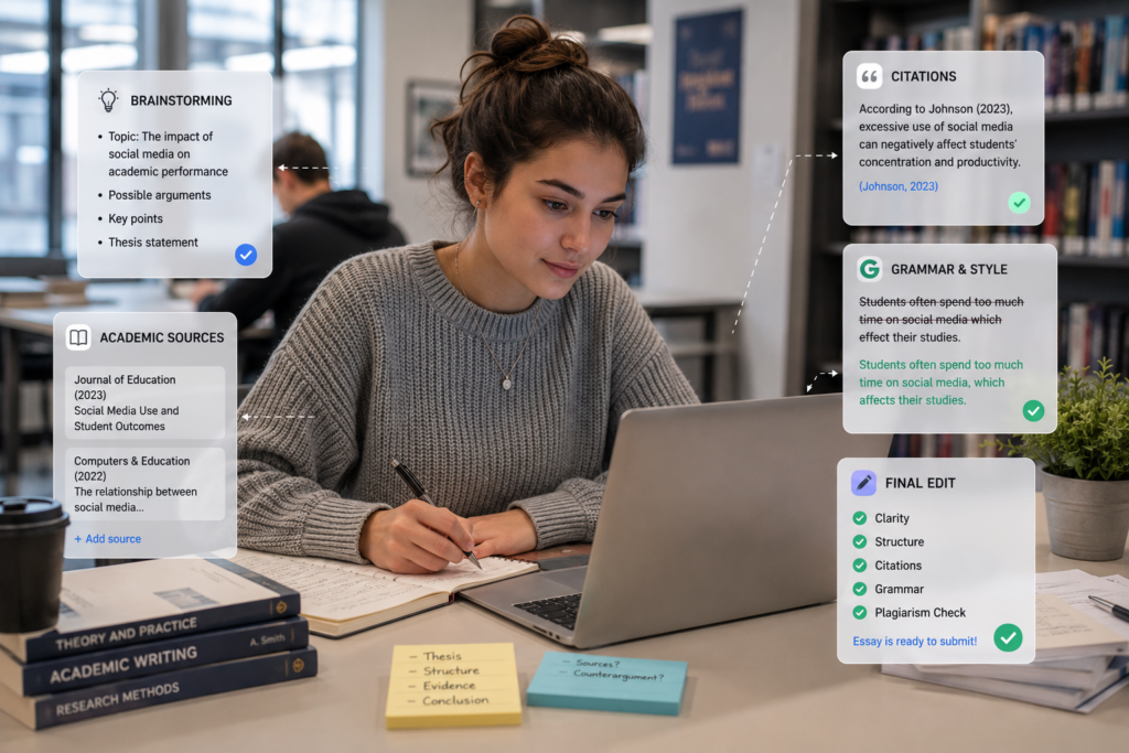Student comparing the best AI for writing essays in 2026
