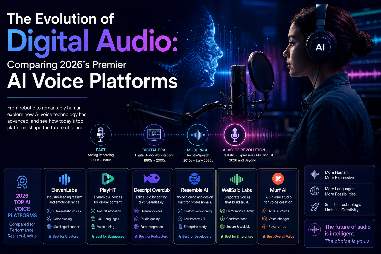AI voice generator creating realistic voiceovers, voice cloning, and multilingual audio in 2026