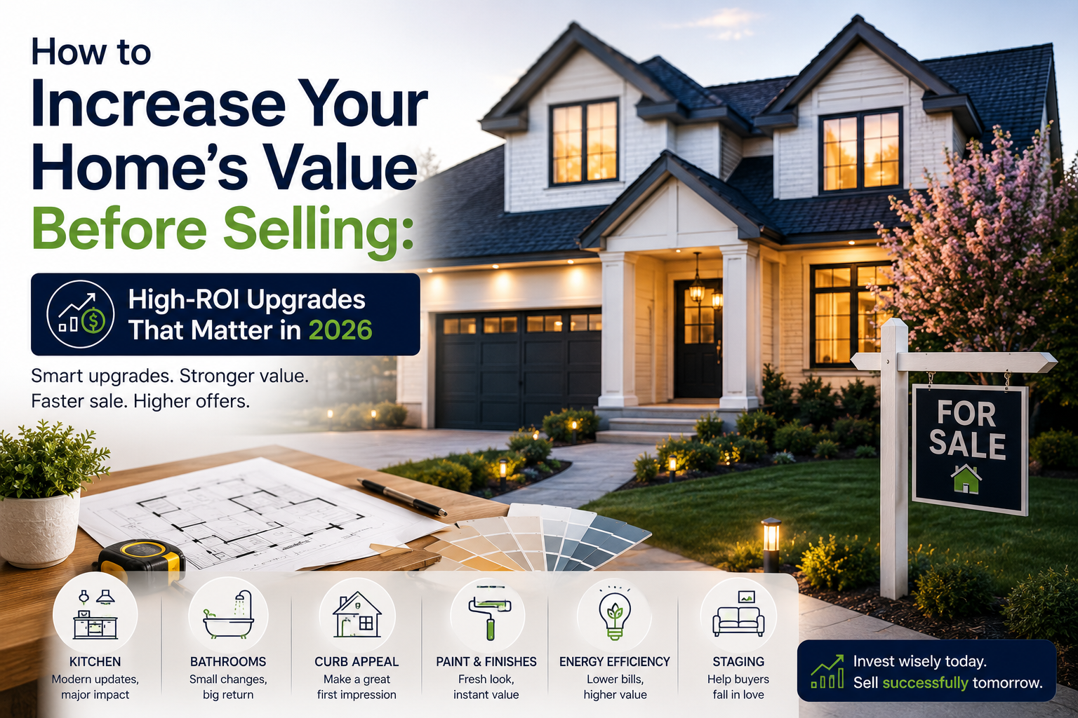 Increase home value before selling with curb appeal, fresh paint, landscaping, repairs, and professional home staging